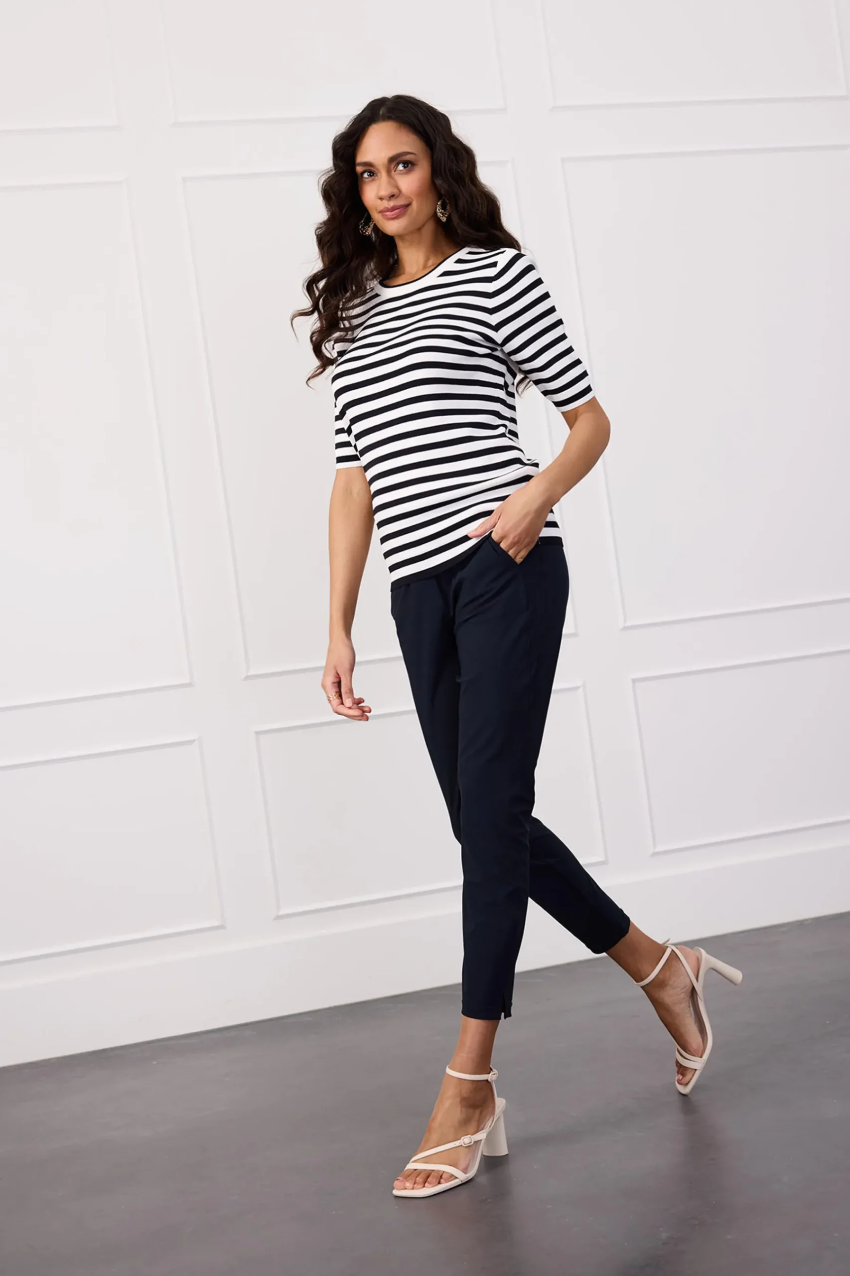 Luna stripe short slv pullover -|Studio Anneloes New
