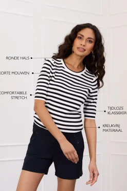 Luna stripe short slv pullover -|Studio Anneloes New